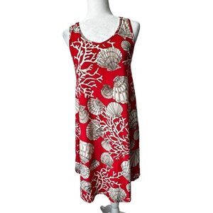 Isla Women’s Shift Dress Red Seashell Pattern SZ OS